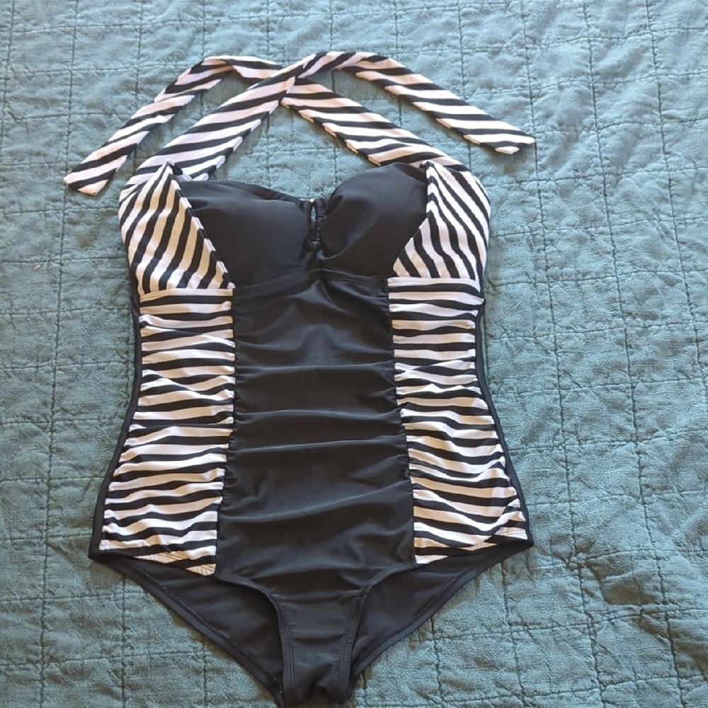 Retro Striped Halter Swimsuit